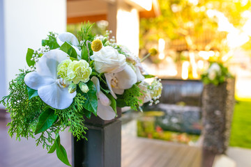 Bouquet of flowers decoration on table.