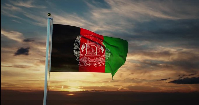 Afghanistan flag waving represents the Islamic Republic of Afghanistani people. Celebration of independence and patriotism or political state - 4k