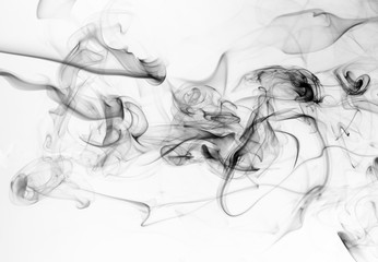 Black smoke abstract on white background, movement of ink water