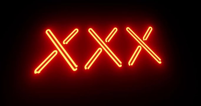 Neon sex sign as illuminated advertising for nightclub or massage. Glowing text message or fluorescent signage for love - 4k