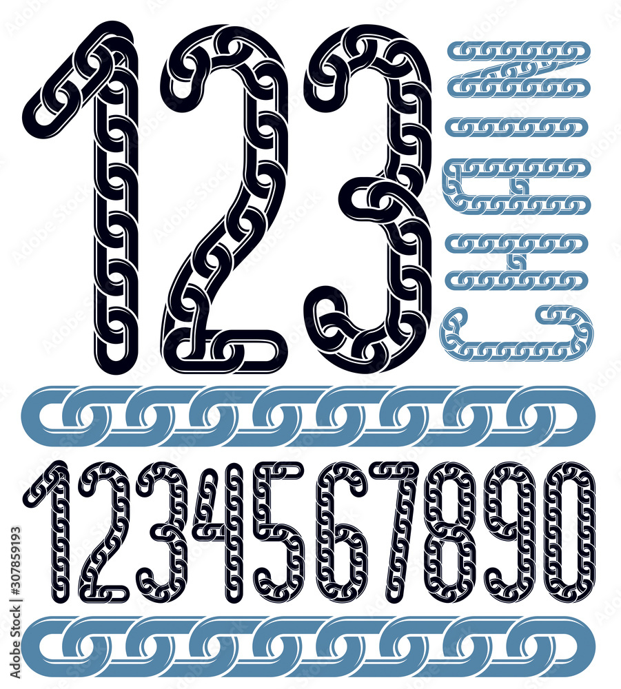 Poster Set of vector numerals from 0 to 9. Elegant numbers for use as poster design elements. Created using connected chain link.