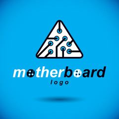 Vector abstract technology circuit board. High tech digital scheme of electronic device. Technology microchip logo.