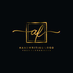 Initial AF handwriting logo design, with brush box lines gold color. handwritten logo for fashion, team, wedding, luxury logo.