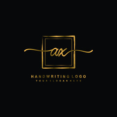 Initial AX handwriting logo design, with brush box lines gold color. handwritten logo for fashion, team, wedding, luxury logo.