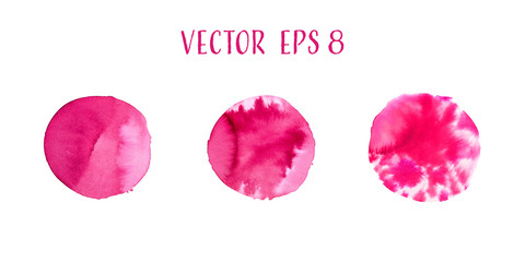 Pink round frames set. Blob brush watercolor circles vector illustration, eps 8