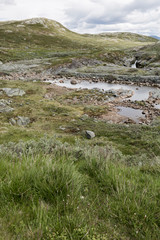 Fototapeta na wymiar Vinsteråne, Zufluss zum Vinstri, großer See in Fylke, Oppland, Norwegen