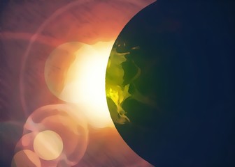 Eclissi, un pianeta davanti al sole, stella ardente nell'universo - obrazy, fototapety, plakaty