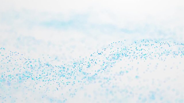 Blue particles moving. White background. Abstract animation.