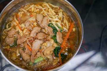 Javanese noodle soup is unique indonesian traditional food cuisine dish, the name is bakmi kuah jawa