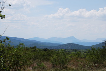 Cloudy blue mountain landscape in reserve