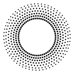 Halftone effect vector pattern. Black abstract round frame, halftone dots, logo, emblem, design element. Circle dots isolated on the white background.