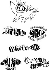 Obraz premium Lettering pictograms for a beauty salon. Black and white graphics, can be used in printed materials, and corporate style.