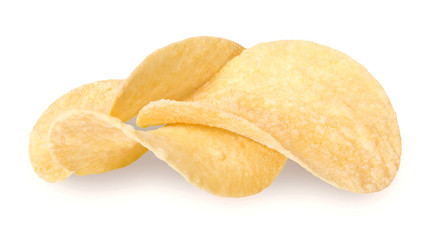 Pile of potato chips isolated on white background