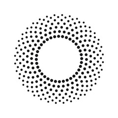 Halftone effect vector pattern. Black abstract round frame, halftone dots, logo, emblem, design element. Circle dots isolated on the white background.