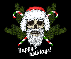 Skull. Santa claus skull. Vector illustration isolated on black background.