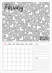 2020 calendar pages set. doodle hand drawn zen