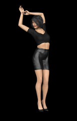 Obraz premium Woman in black, Posing on Black Background, 3D Rendering