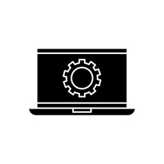 Gear inside laptop design, construction work repair machine part technology industry and technical theme Vector illustration