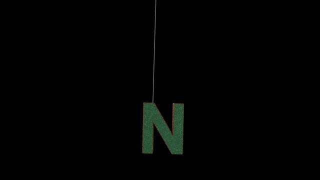 3d animated dynamic Christmas glitter ornament typeface the letter  N