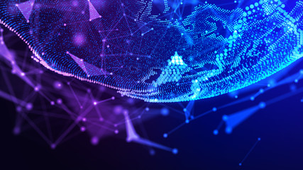 Network concept background with World map. Internet and technology. 3d illustration.