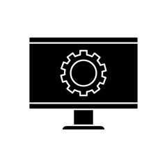 Gear inside computer design, construction work repair machine part technology industry and technical theme Vector illustration