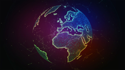 Connection lines Around Earth Globe. Background with Light Effect. Global International Connectivity Background. 3D illustration.