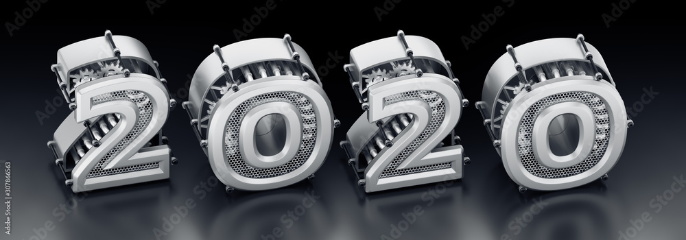 Fototapete the new technological year of 2020. designed in techno-style digits composed into the number of 2020