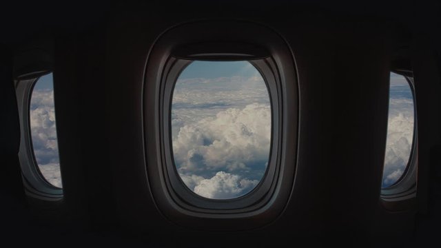 The digital electronic panel is built into the porthole of the passenger salet. View from the inside. The passenger receives flight data looking at the display in the porthole.