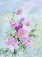 image of  pink flowers on soft watercolor backgroun