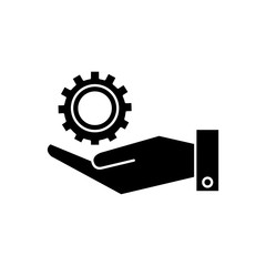 Gear and hand design, construction work repair machine part technology industry and technical theme Vector illustration