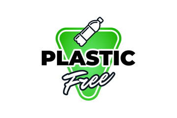 Product 100 percent plastic free green ecological icon badge with bottle. Bpa chemical mark label. Vector natural eco friendly sticker illustration