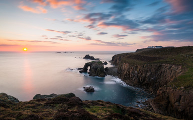 Sunset at Land's End in Cornwall, UK