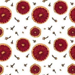 Christmas spiced wine vibrant watercolor seamless pattern on a white