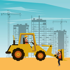 builders working under construction scene