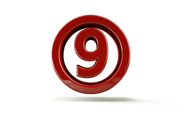 3D number with white background,number 9