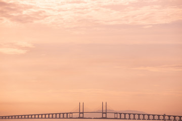 Penang bridge Malaysia view the morning landscape after sunrise,  Transportation routes to Penang Island Georgetown landmark cityscape, beautiful background structure skyline evening