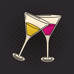 poster pop art style with cocktail cups