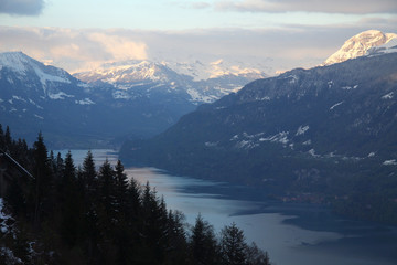 A View of Lake Brienz and Mountains from Harder Kulm Viewpoint in Interlaken, Switzerland