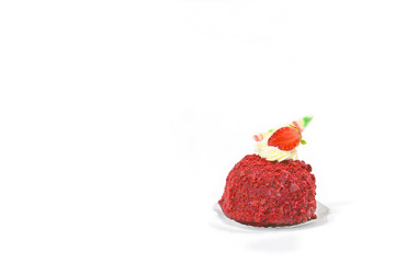 Red Velvet Cupcake Cake with Strawberry on top in White Isolated Background with Shadow