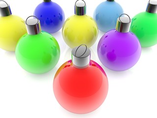 Top view of colorful Christmas balls