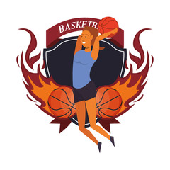 young woman athlete playing basketball with balloon