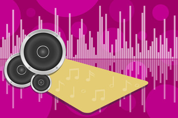 Realistic audio equipment sound for music promotional poster. Abstract music theme background with loudspeakers. Vector Illustration.