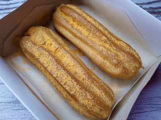  close-up of fresh, tasty, sweet dessert on a wooden surface