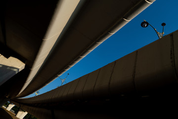 Bottom view of the bridge Crossing the intersection of the car.