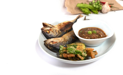 Shrimp paste paste, Thai traditional food served with fried mackerel and fresh vegetables as a side dish