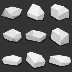 Stones, a set of stones with shadows. Flat design, vector illustration.