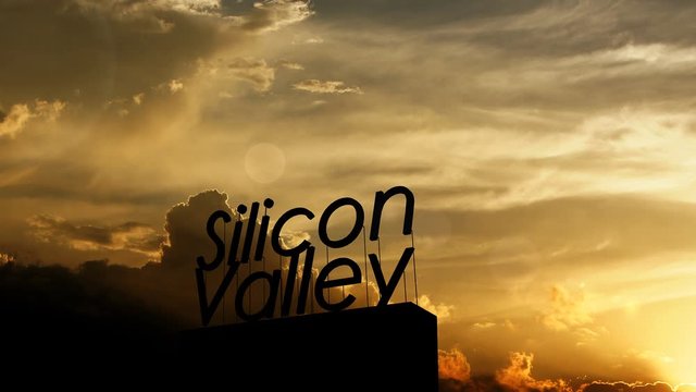 Silicon Valley signpost over beautiful sunset.