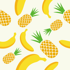 Seamless pattern tropical fruits. Vector fruit background. Decorative illustration, good for printing. Vector bright print for fabric or wallpaper.