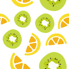Seamless pattern tropical fruits. Vector fruit background. Decorative illustration, good for printing. Vector bright print for fabric or wallpaper.