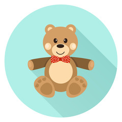 Teddy bear. Toy teddy bear on a green background with shadow. Vector illustration of a soft toy.